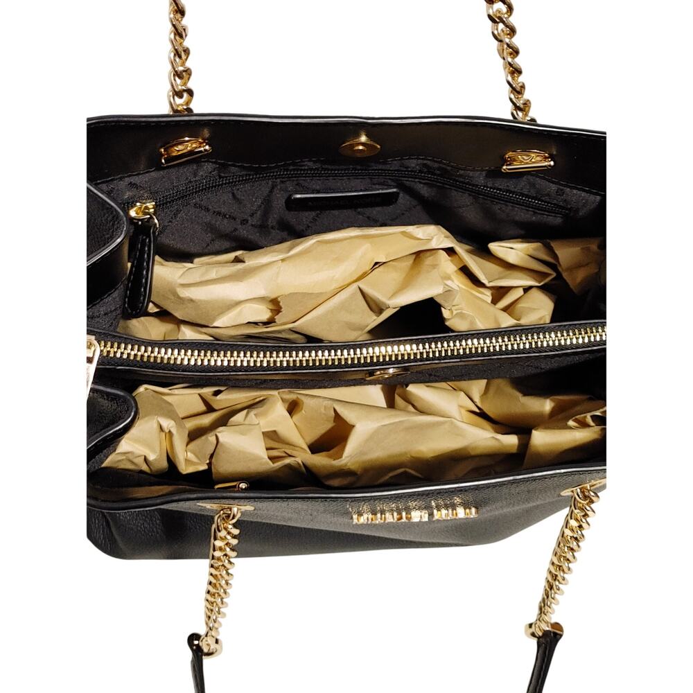 Michael Kors Teagan Large Pebbled Leather Shoulder Purse Bag Black Chain Strap - Picture 4 of 7